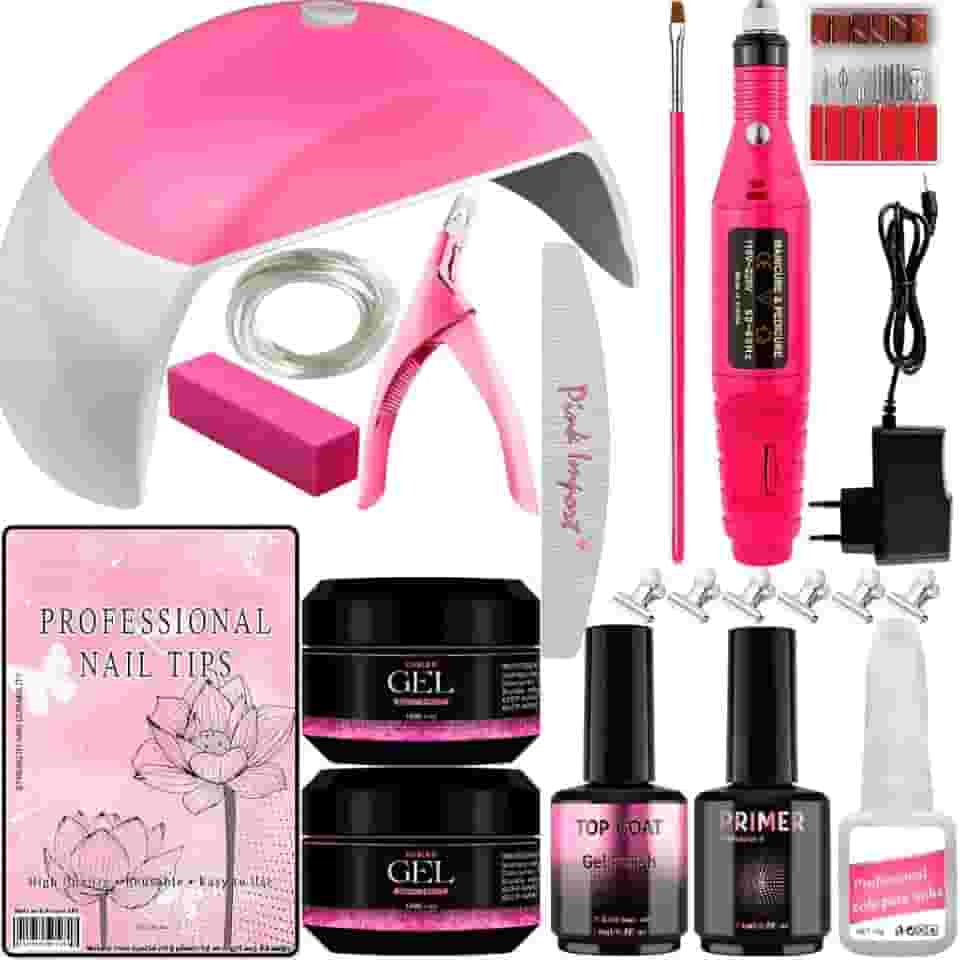 Kit Unha Gel Acrigel Fibra Para Iniciantes Completo Cabine estufa de Unhas e lixadeira elétrica Manicure Profissional