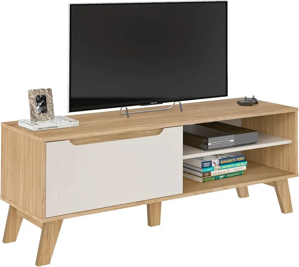 Rack para Tv ate 60" com porta basculante LOTUS cor Carvalho com Off White - Artely
