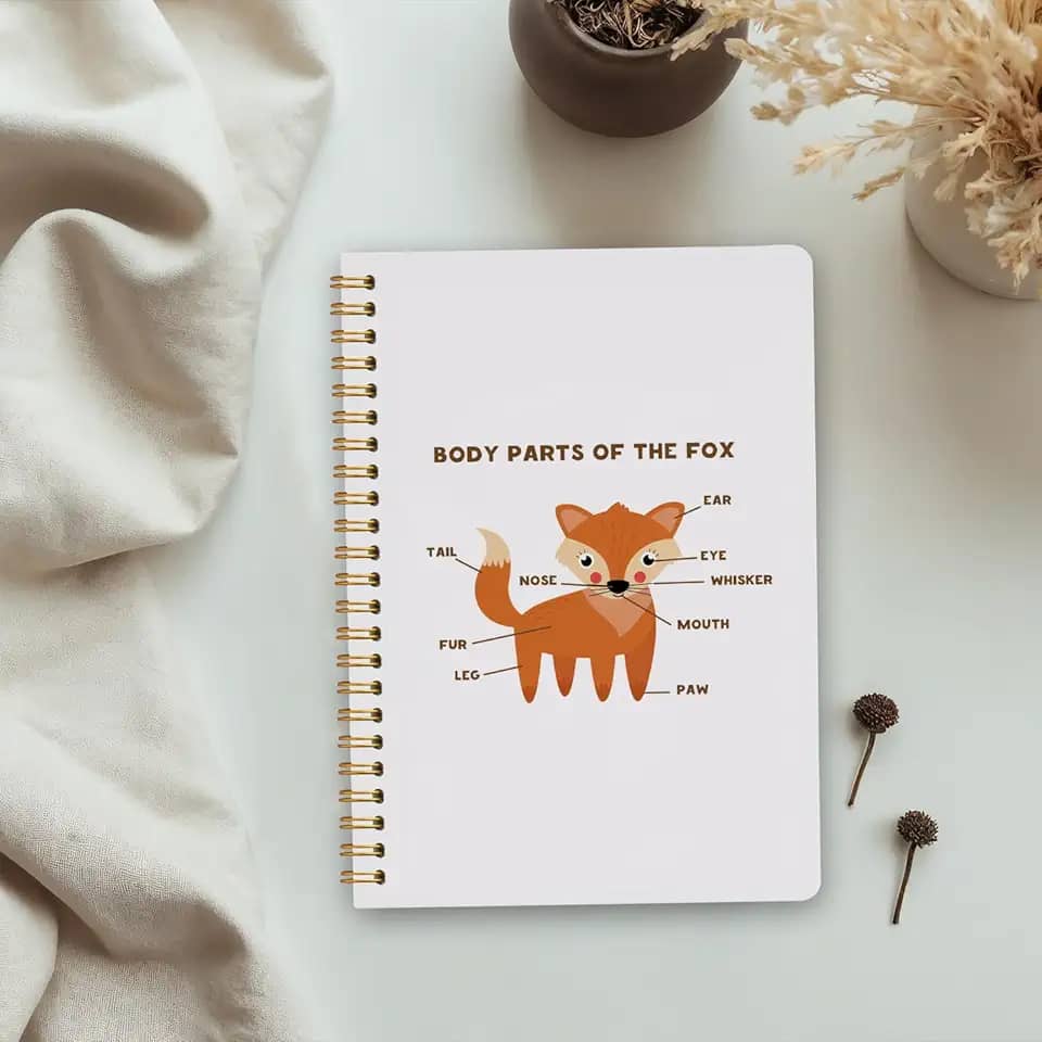 Fox Notebook Journal, Body Parts of the Fox Journal for Women, fox gifts for women, School Classroom Office Supplies, Spiral Notebook 5.5x8.3 Inch