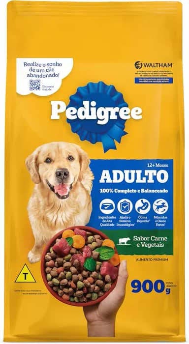 Ração Pedigree Carne e Vegetais Para Cães Adultos Raças Médias e Grandes 900g