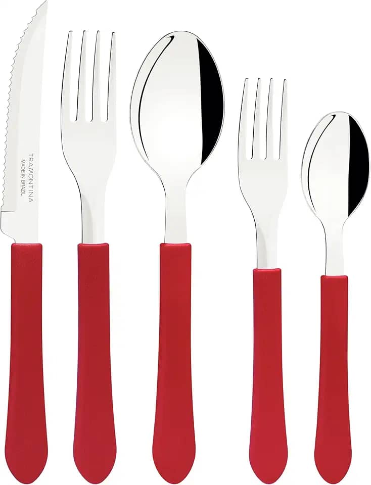 Faqueiro Tramontina Leme com Lâminas em Aço Inox e Cabos de Polipropileno Vermelho 20 Peças