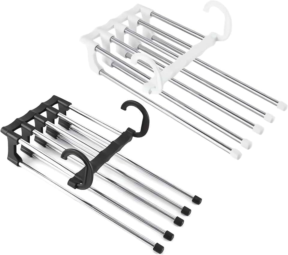 Genérico - Kit 2 Cabides Dobráveis para Calças - 5 Espaços Reforçados em Aço Inox e Plástico Resistente - Organização Versátil