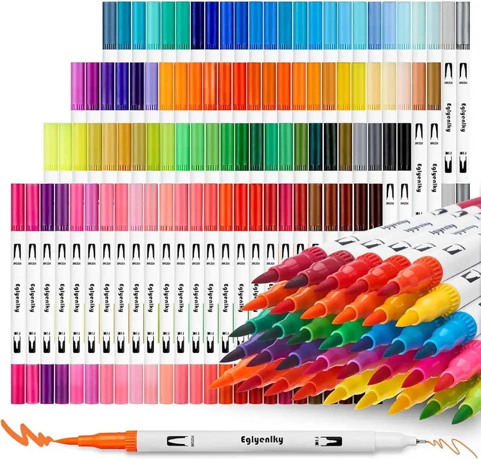 Kit Brush Pen 100 Cores 2 em 1 – Canetas Dupla Ponta (Pincel e Fina) para Lettering, Ilustração, Pintura e Material Escolar