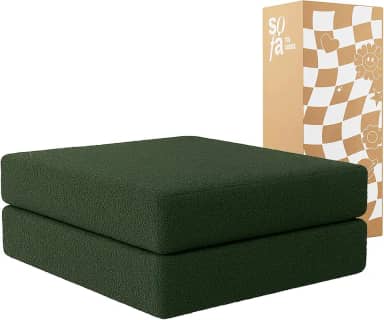 Futón Dobrável em Tecido Bouclé LuxBlend - Converte em Colchão de Solteiro – Sofá na Caixa (Verde Musgo)