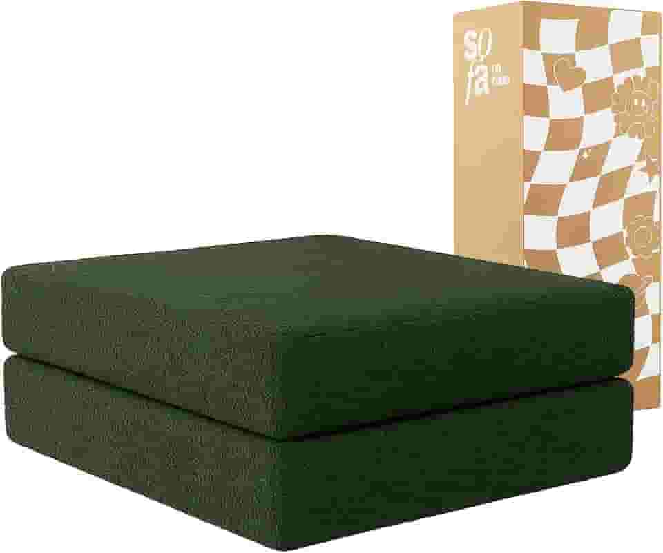 Futón Dobrável em Tecido Bouclé LuxBlend - Converte em Colchão de Solteiro – Sofá na Caixa (Verde Musgo)