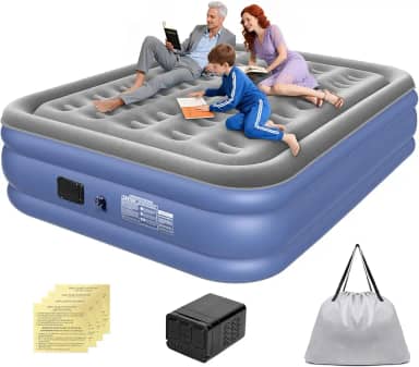 Colchão Inflável Casal 205 * 155 * 36 CM com Bomba de Ar Elétrica Integrada, Infiação e Deflação Rápidas e Automáticas, 205 x 155 x 36 cm, Recarregável, para Famílias e Camping, Cinza-Azulado