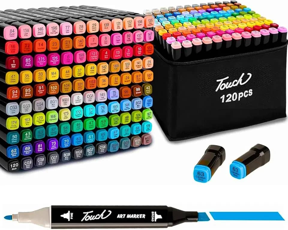 Canetas para Pintar Bobbie 120 Cores, para Livro de Colorir, Marcador - Canetinhas Ponta Dupla, Secagem Rápida, Base de Álcool, Não Tóxicas - Para Presente Criativo Antiestresse Premium (60)