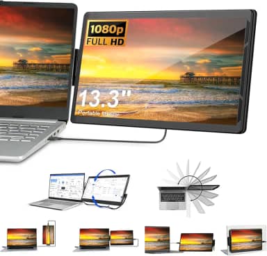 【Armazém Brasil】 Extensor De Monitor De Laptop, 13.3 inch Monitor portátil Para Laptop Notebook Duas Telas 1920 × 1080 FHD IPS USB C/HDMI portátil, Suporte Incluído, Plug and Play