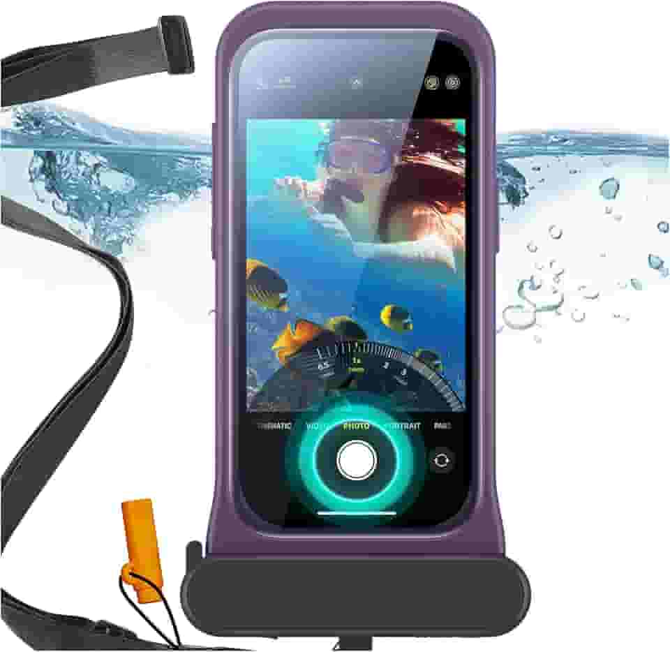 ESR Bolsa de telefone impermeável para iPhone 15/14/13, sensibilidade ao toque subaquático, capa de celular flutuante IPX8 à prova d'água com cordão, bolsa seca para mergulho com snorkel, Roxo