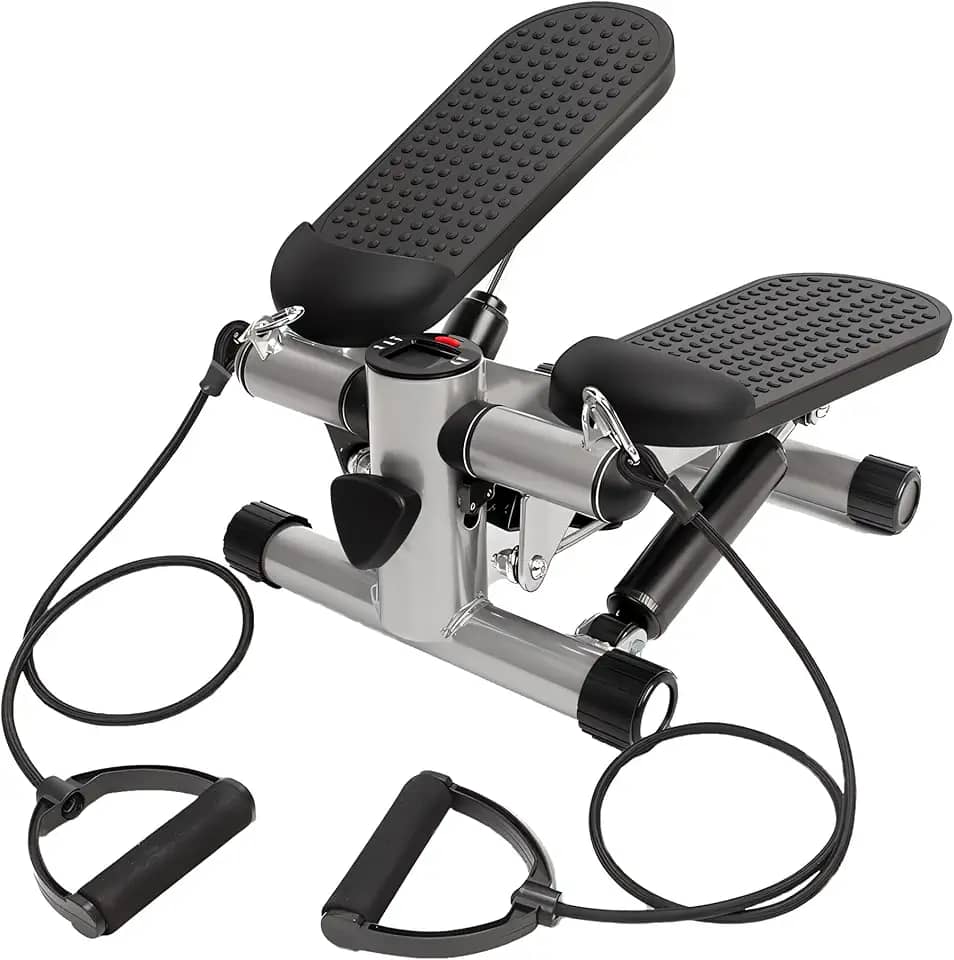 Mini Stepper com Elásticos de Resistência – Exercício Aeróbico e Musculação – Compacto e Silencioso