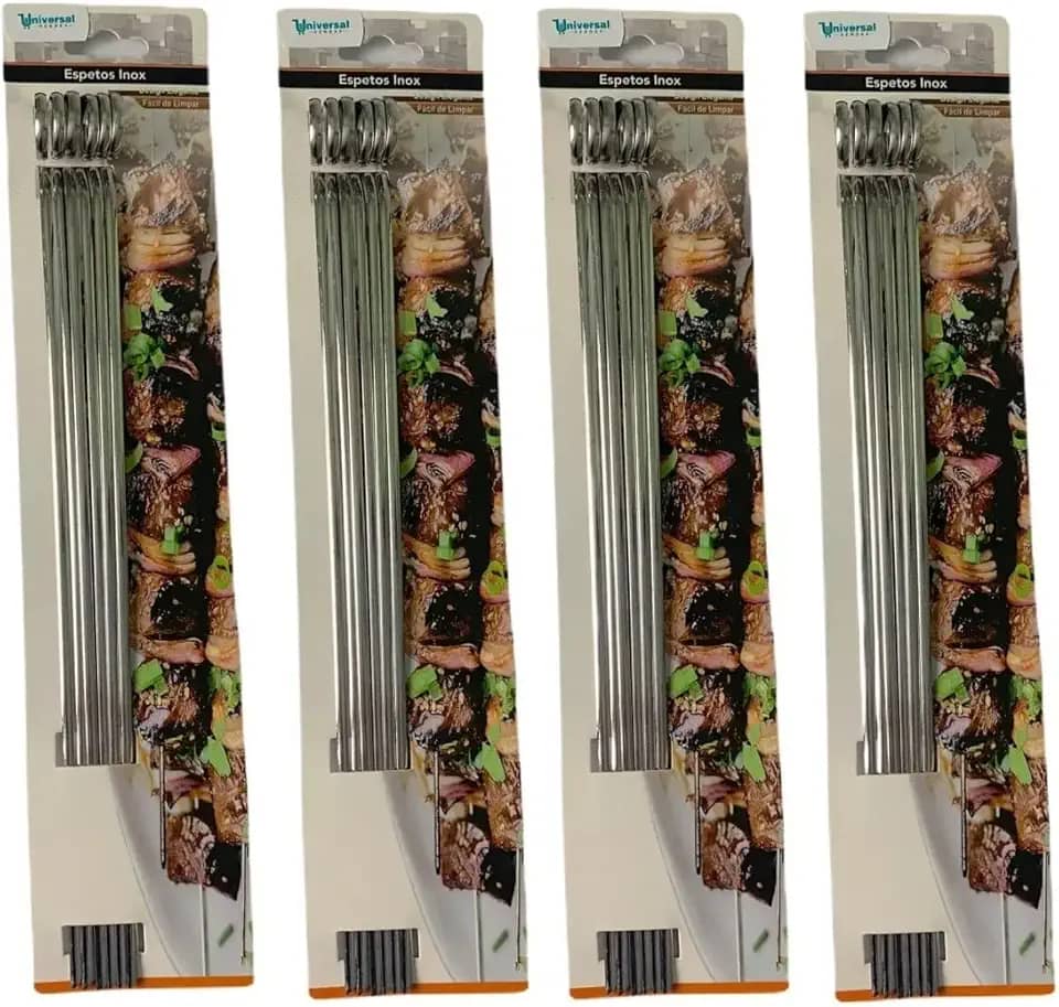 Kit 24 Espetos Inox 30 Cm Para Churrasco Espetinho Assar Carne Frango Legumes Vegetais