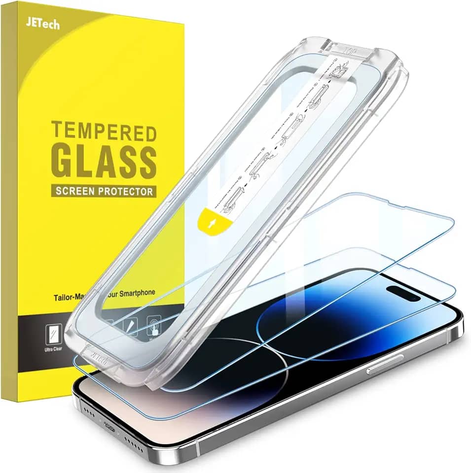 JETech Película de Vidro Temperado Instalação Um Toque para iPhone 14 Pro Max 6,7 Polegadas, Protetor de Tela Cobertura Total, Ferramentas de Alinhamento Automático, HD Transparente, Pacote de 2