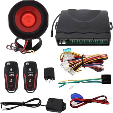 Sistema de entrada sem chave para carro, sistema universal de segurança automotiva de 12 V, proteção de alarme contra roubo, sistema antirroubo com 2 controles remotos + sirene + unidade de