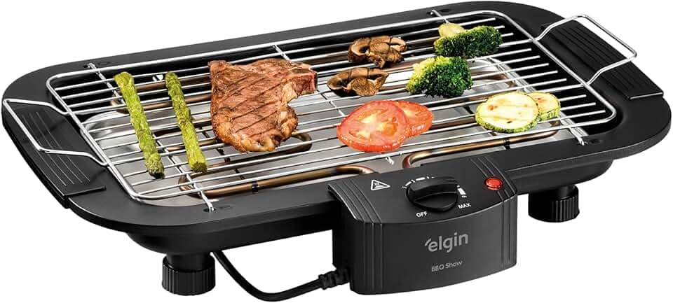 Churrasqueira Elétrica De Mesa Bbq Show Elgin 110V Com controle de temperatura, bandeja anti-fumaça e grelha removível