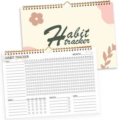 Calendário de rastreador de hábitos – 12 meses sem data de objetivos diários e rastreador de hábitos, agenda de diário com encadernação em espiral, ótima ferramenta de produtividade e calendário de treino, 29,7 cm x 21,5 cm