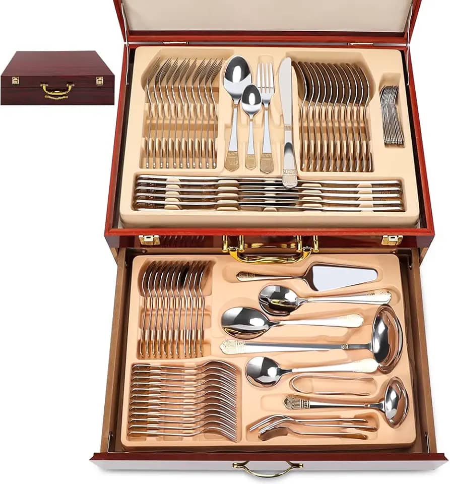 Faqueiro, Jogo de Talheres 84PCS, 410 Faqueiro Inox, Conjunto de Talheres de Aço Inoxidável de Qualidade, Prata