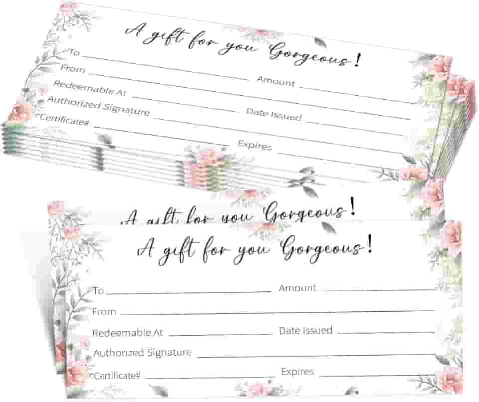 25 vales de presente em branco para empresas, vale de presente floral para salão, spa, restaurantes, casamento, aniversário, Natal, vouchers personalizados para clientes, 8 x 20 cm - 02