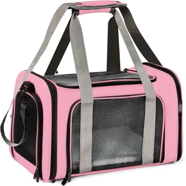 Bolsa Transporte Pet Ventilação em 4 lados 42 * 26 * 27 cm Não Se Deforma Facilmente Bolsa Transporte Pet Avião com Zíper liso Portátil + Bolsa de Mão Python Fly Rosa