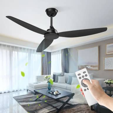 Ventilador de Teto Grande 52 Polegadas, Controle Remoto, 6 Velocidades, Reversível, Sem Luz, Preto