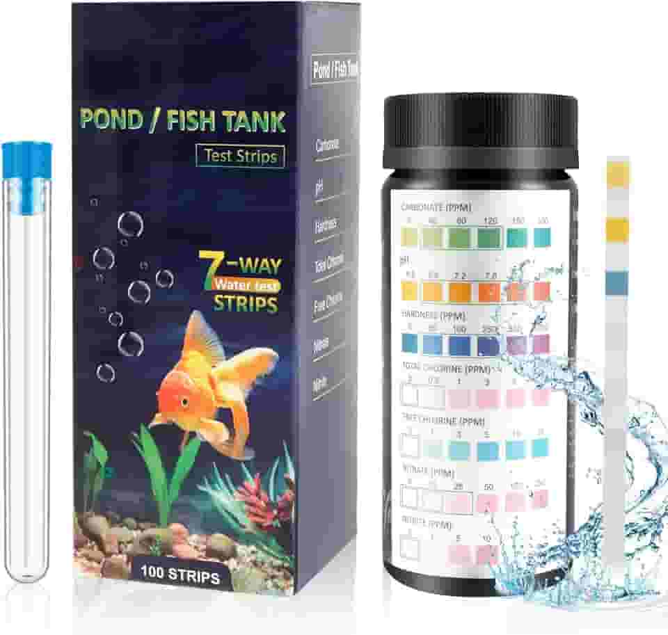 YLMFTNU 100 tiras de teste de aquário, kit de teste de aquário 7 em 1 com tubo de ensaio, tiras de teste de água de aquário de precisão rápida para dureza de pH da raiz de carbonato, nitrato de cloro