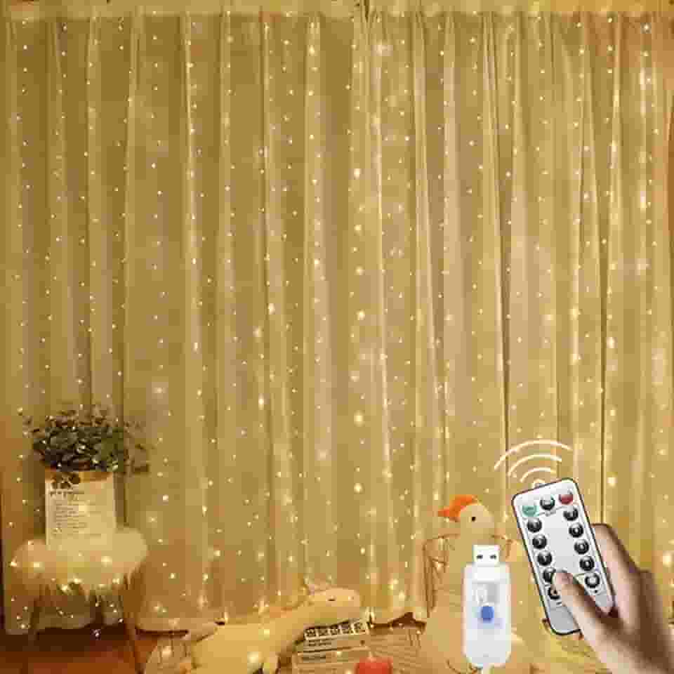 BEMMY Cortina Luz Led 3x3m 300 Leds USB com Controle, A única loja autorizada "Bemmy-BR.