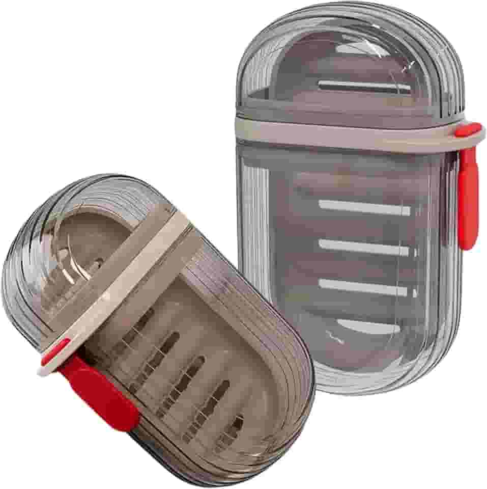 Saboneteira Para Viagem Com Estojo Dupla Drenagem Encaixe Firme Compacta À Prova De Vazamento (UTI68-CIN) Cinza