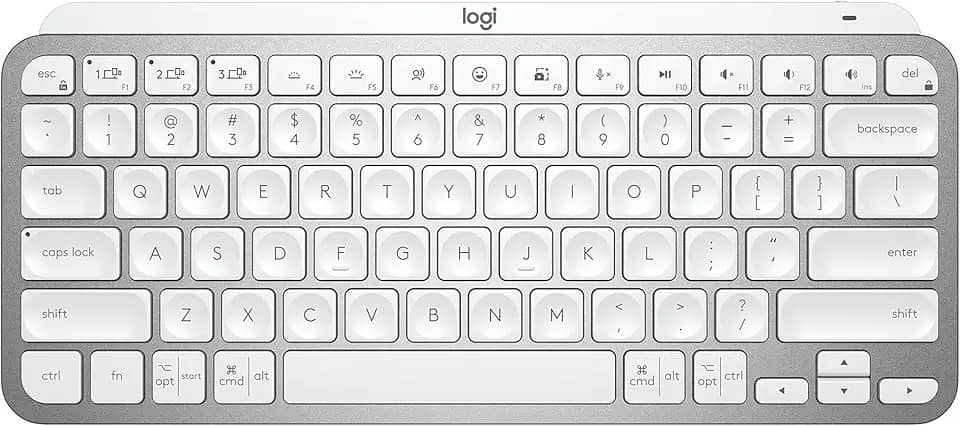 Teclado sem fio Logitech MX Keys Mini com Iluminação Inteligente, Conexão USB ou Bluetooth Easy-Switch para até 3 dispositivos e Bateria Recarregável - Cinza Claro