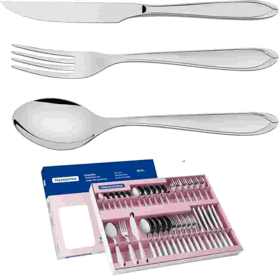 Faqueiro Aço Inox com Faca para Churrasco com 36 Peças Tramontina Laguna Prata
