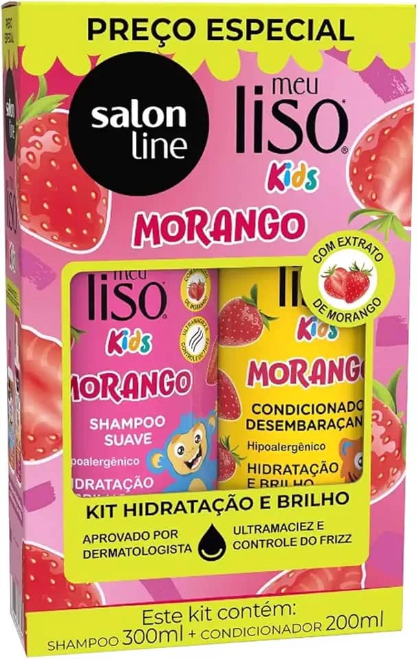 Salon Line, Kit Shampoo e Condicionador, Meu Liso Kids, Morango, Vegano - Para Cabelos Lisos, 2 Unidades
