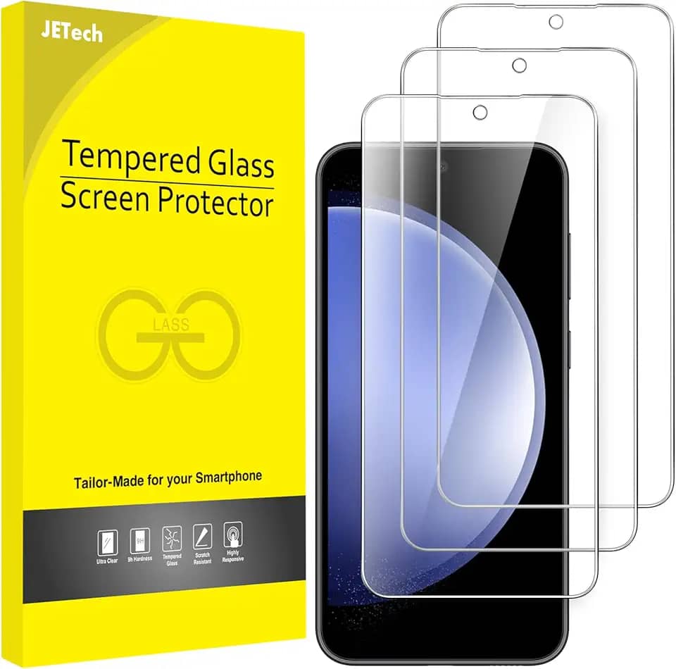 JETech Película de Vidro Temperado para Samsung Galaxy S23 FE 6,4 Polegadas, Compatível com Impressão Digital, Protetor de Tela, HD Transparente, Pacote com 3