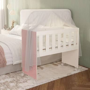 Mini Berço Branco E Rosa Com Colchão E Suporte Para Mosquiteiro Multifuncional 5x1 Rodízios Chiqueirinho