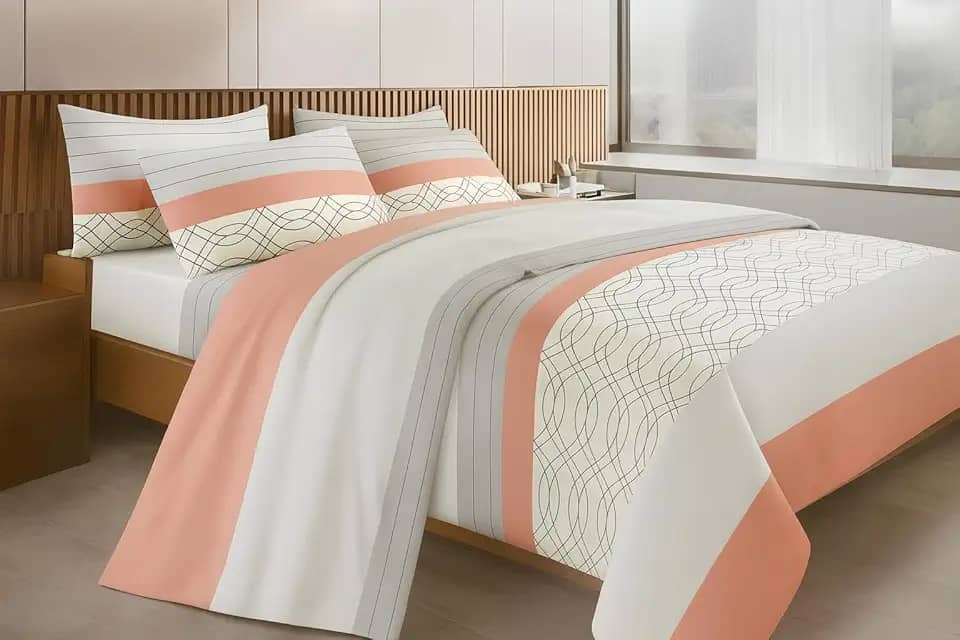 Jogo de Lençol de Cama Casal Queen, 4 Peças, 100% Algodão, 2500 Fios, Estampado Importado (Cinza Wave)