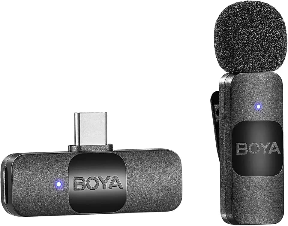BOYA BY-V10 Microfone de lapela sem fio para smartphone Android e laptop - Microfone condensador USB C omnidirecional para gravação de vídeo para entrevista, podcast, vlog, transmissão ao vivo