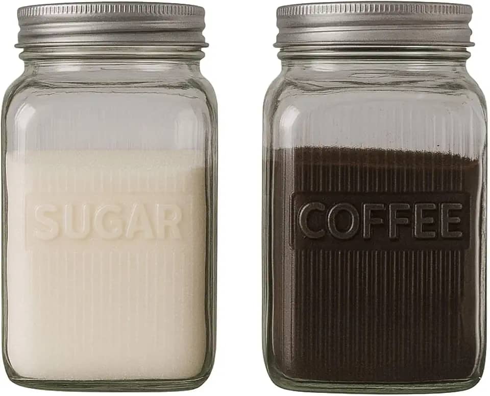 Conjunto de Potes para Café e Açúcar, 1,3L, Vidro com Tampa, 18 cm x 8,5 cm Lehaví