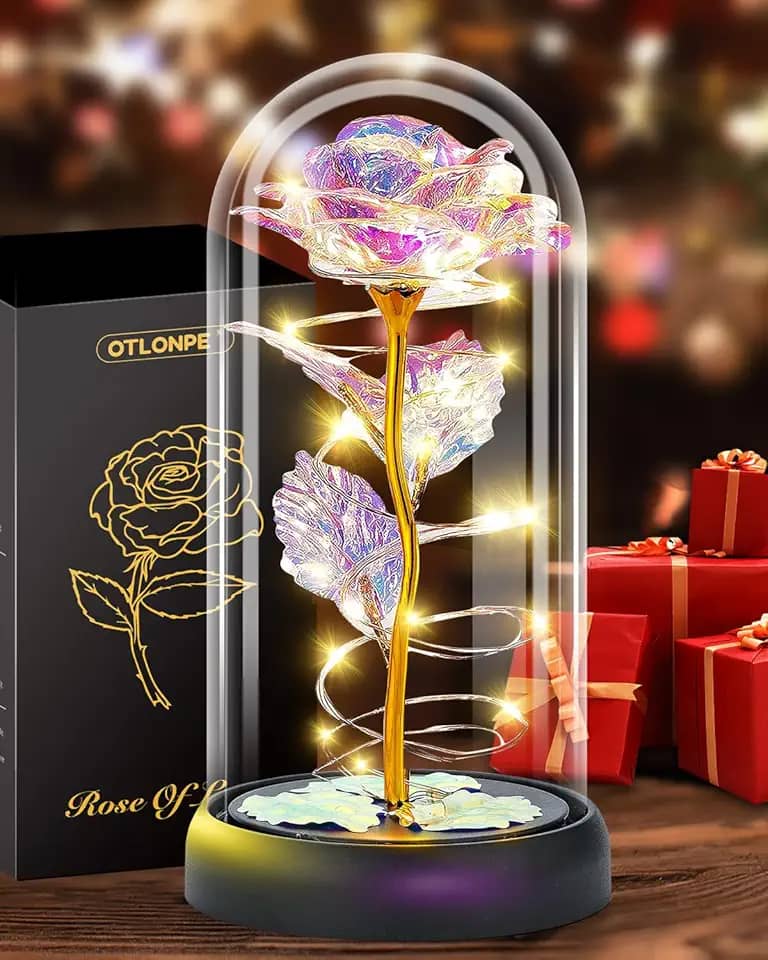 Otlonpe Forever Glass Rose Flower - Presentes femininos para o Natal, Dia dos Namorados, Dia das Mães - Presentes de aniversário para sua esposa, namorada, avó, filha, irmã, decoração de casa de
