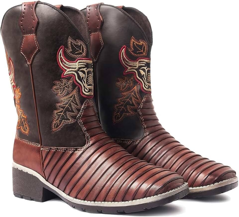 Bota Texana Country Masculina Cano Longo Casco Tatu Marrom