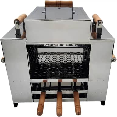 Churrasqueira Ecológica Sem Fumaça Apartamento Grande 3 Andares 2 Grelhas + 3 Espetos Com Tampa a Bafo Bancada Aço Inox