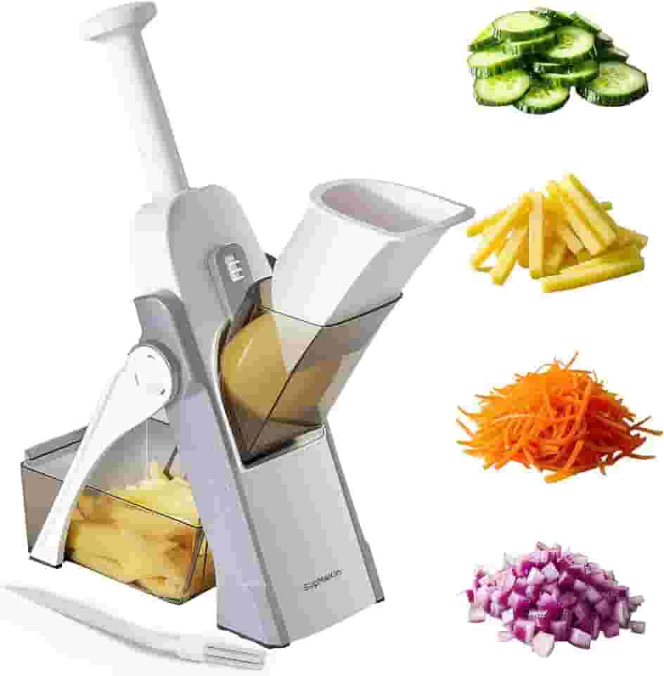 Fatiador mandoline seguro SupMaKin Cortador de batata frita, cortador de alimentos, vegetais, com espessura ajustável, artefato de picar, picador de salada de vegetais, preparação de refeições (cinza)