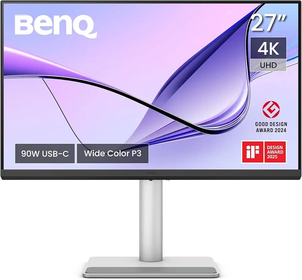 Monitor BenQ 27" MA270U 4K para Macbook® Pro/Air, 2 x USB-C, fonte 90W para carregar a bateria dos seus dispositivos