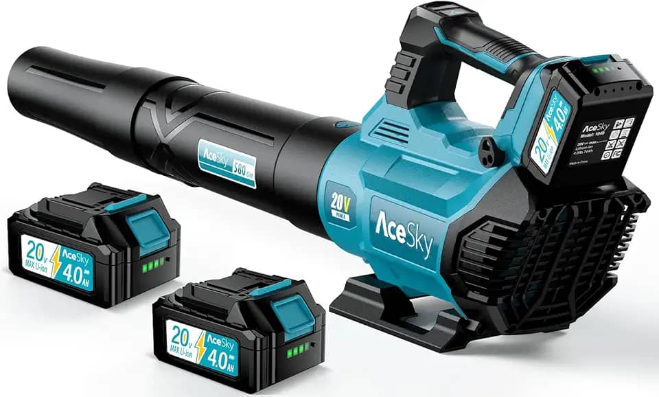 Soprador de folhas sem fio – Atualização 2025 150.000RPM e 3 níveis de velocidade soprador elétrico de folhas com 2 pilhas e carregador de 4,0Ah, soprador de tubo de extensão para cuidados com o