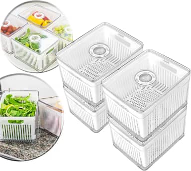 Kit 04 Organizadores de Geladeira e Cozinha 3,8L – Cesto Plástico Acrílico para Frutas, Verduras e Alimentos