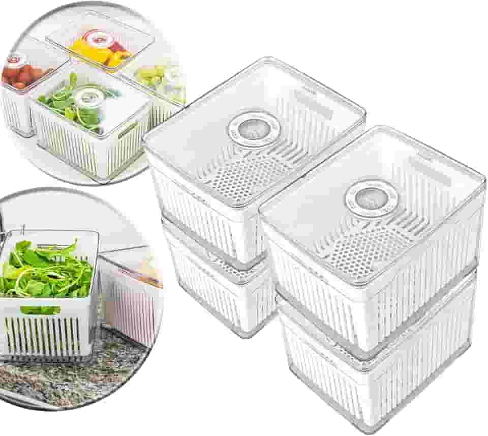 Kit 04 Organizadores de Geladeira e Cozinha 3,8L – Cesto Plástico Acrílico para Frutas, Verduras e Alimentos