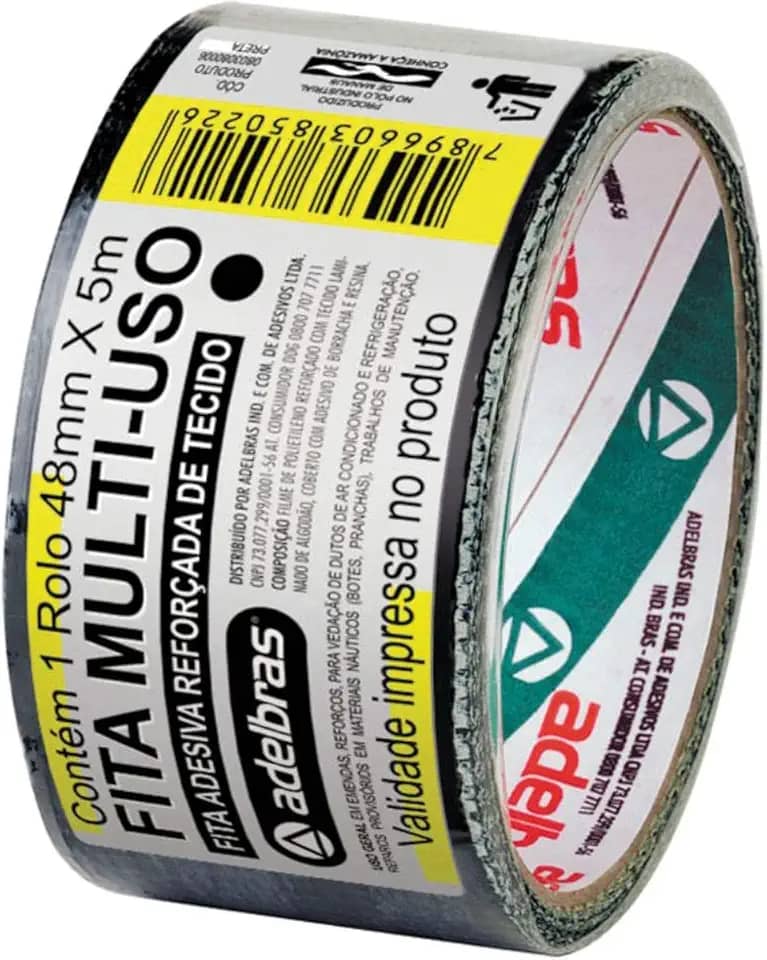 Adelbras Silver Tape Fita Adesiva Reforçada Multiuso de Tecido, Preto, 48 mm x 5 m