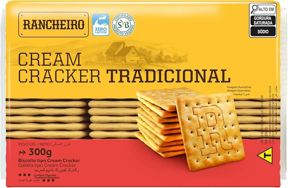 Biscoito Cream Cracker Rancheiro 300g – Duplamente Laminado, Vegano e Crocante