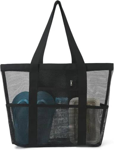 Bolsa de praia de malha, grande bolsa de praia com bolsos com zíper - Piscina familiar, brinquedos e itens essenciais para férias