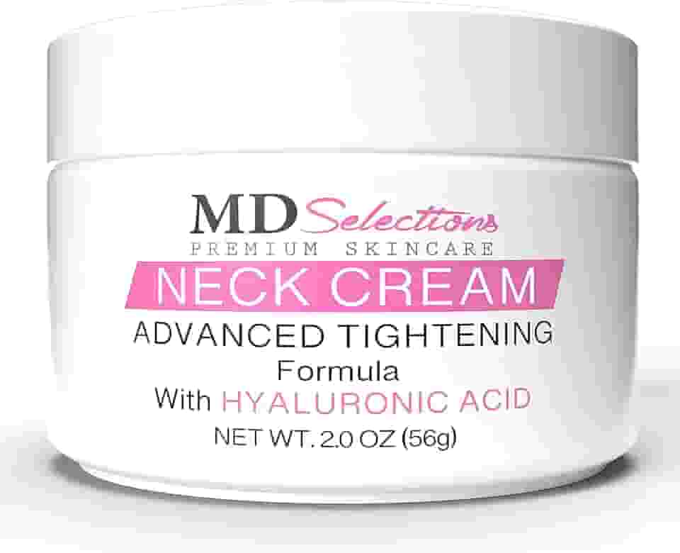 MD Selections Creme de pescoço com ácido hialurônico - creme firmador de pescoço antienvelhecimento, creme de aperto avançado para reduzir queixo, área do peito, linhas do pescoço e decote para pele