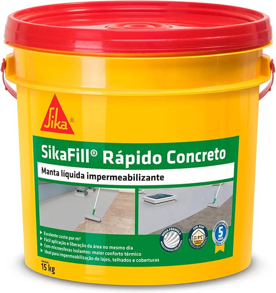 Sika - Impermeabilizante líquido - SikaFill Rápido Cinza Concreto – Borracha Liquida- Fácil de aplicar - Balde 15Kg