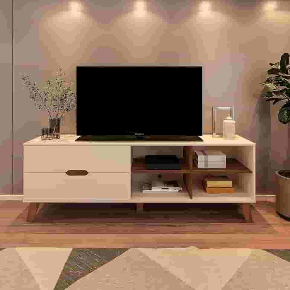 Rack para Tv ate 75' com 2 gavetas VERONA cor Off White/Pinho - Artely