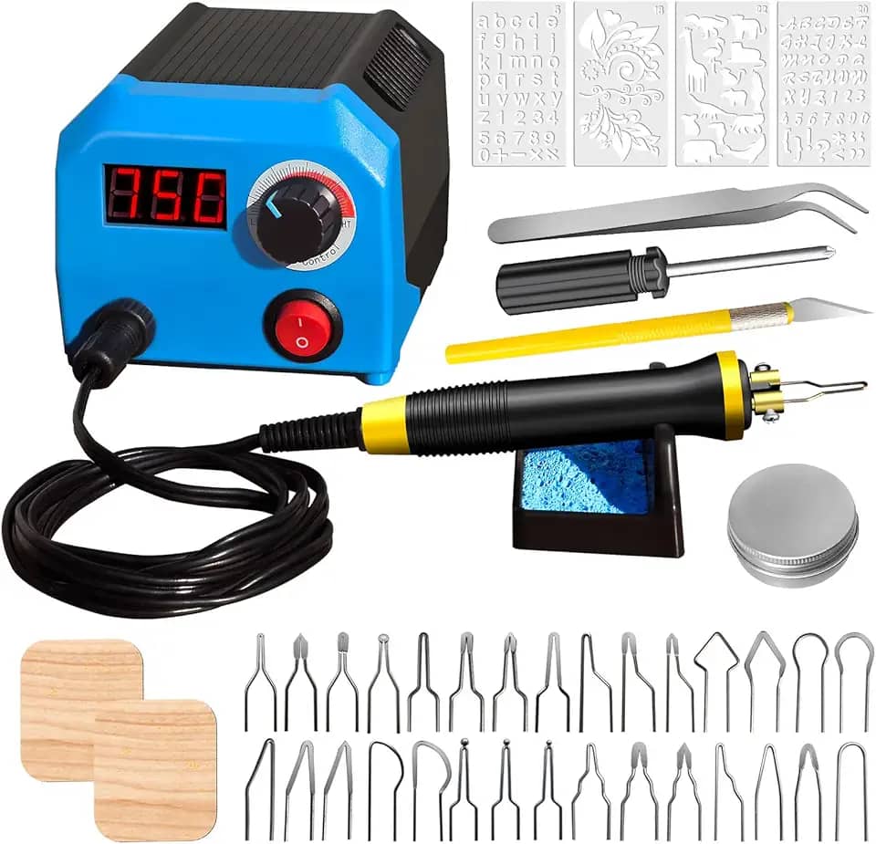 Kit de queima de madeira, ferramenta de queima de madeira, kit de queimador de madeira de temperatura ajustável digitalmente, kit de ferramentas de queimador de madeira profissional para adultos,