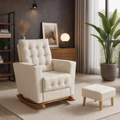 Poltrona Duna Amamentação Balanço e Puff Bege Claro